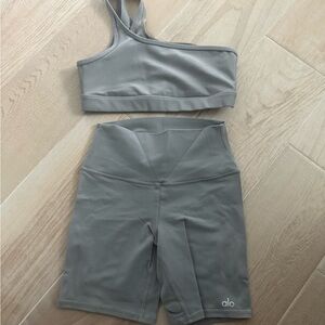 ALO Yoga Gray Bike Shorts High-Waist Stretch SET